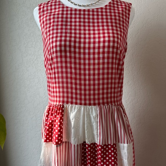 Vintage Red White Gingham Eyelet Sleeveless Maxi Dress Medium - Picture 5 of 12